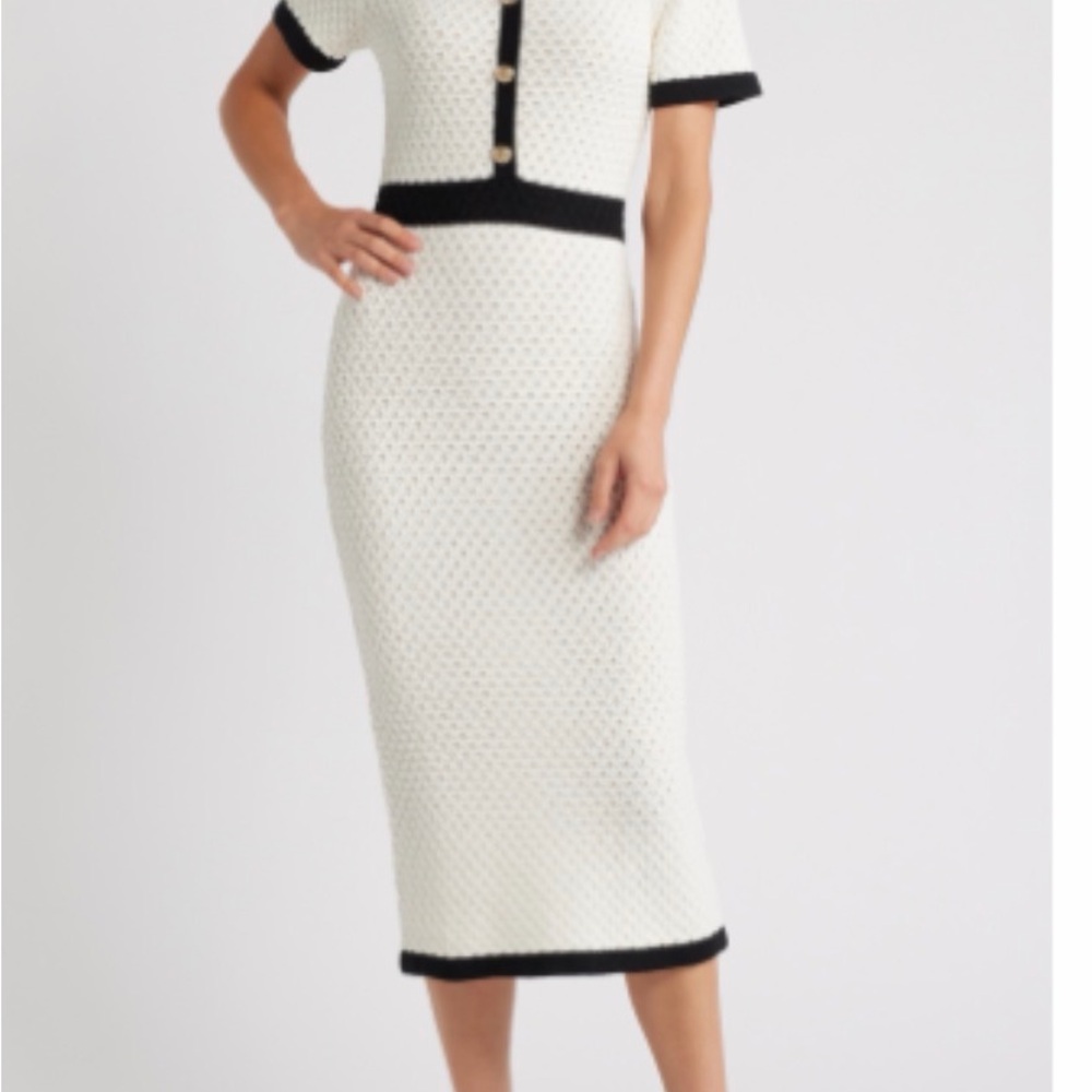 Zoe and Claire Knit Midi Dress with Black Accents